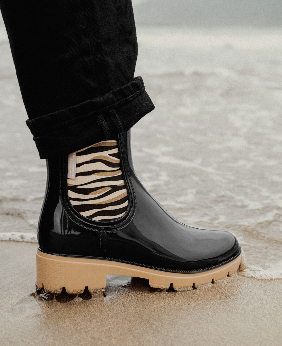 Bottines de pluie femme NOURA NOIR ZEBRE