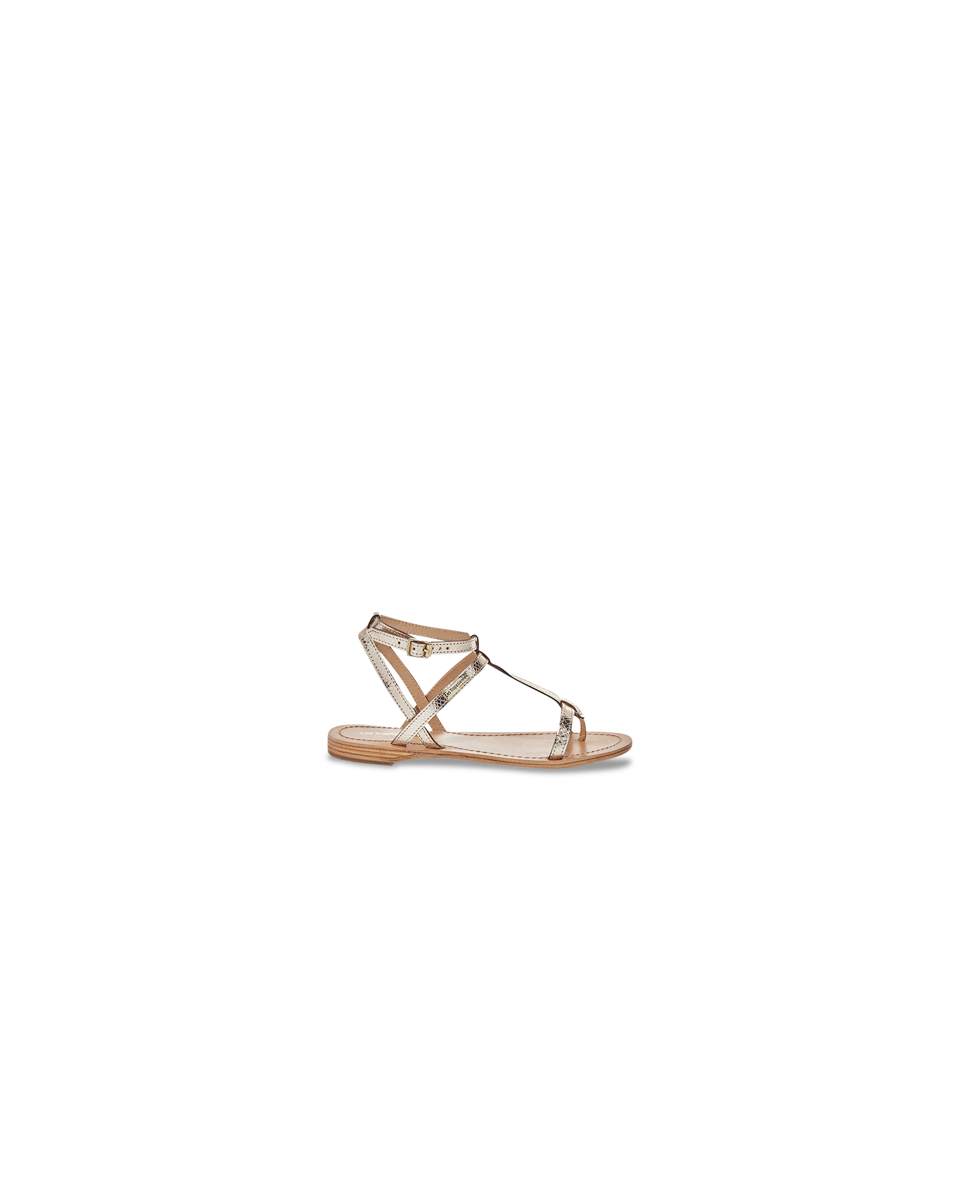 Women's leather ankle strap sandals HILAN SNAKE GOLD | Les