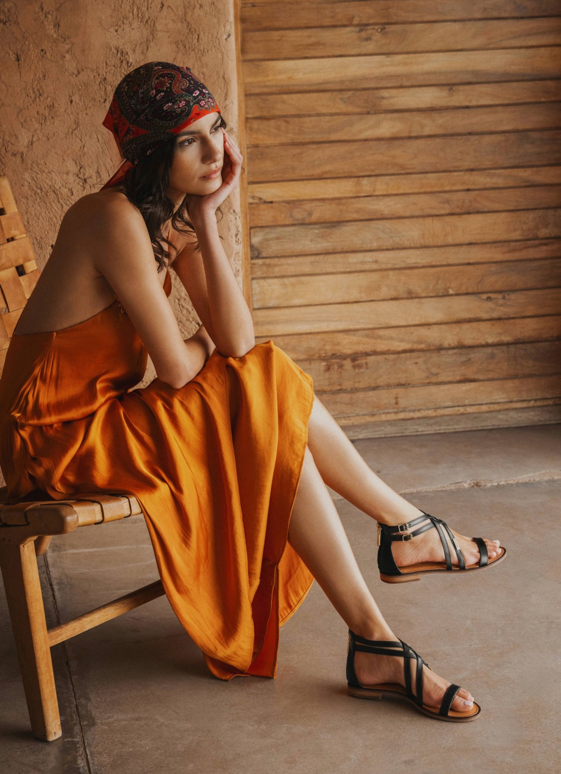 Sandale Compensée Femme Noire Et Orange - Taille UK 3 - Portée Une Fois - Talon Haut Style Wedge